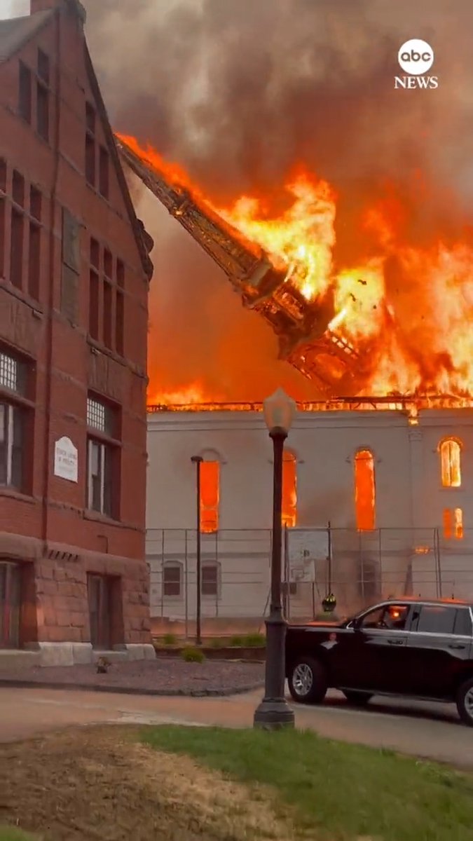 A historic church in Massachusetts was engulfed in flames after being struck by lightning. No one was in the church at the time of the fire, police say.