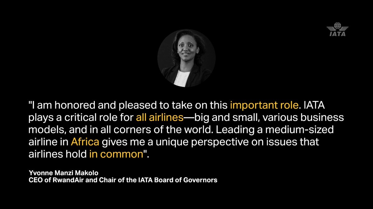We congratulate Yvonne Manzi Makolo CEO of RwandAir for becoming IATA´s 81st Chair of the IATA Board of Governors and the first woman to take on this role 🎉 👏. Read more ➡️ #IATAAGM