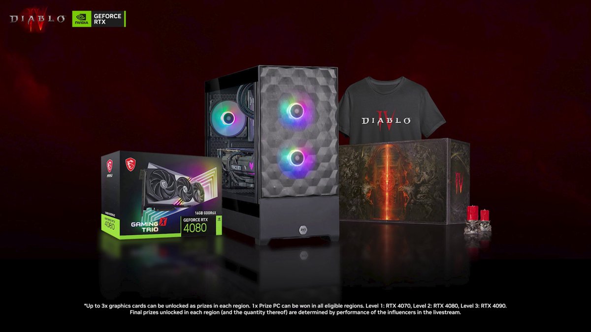 Get hyped for Diablo IV &amp; win amazing prizes such as an RTX 40-series PC, an MSI UK RTX 40-series graphics card, Diablo IV Collector's Edition &amp; merch! To take part: 1. RT &amp; Like 2. Tag a mate who you will play Diablo IV with 3. Comment with the hashtag #DiabloIVDLSS3