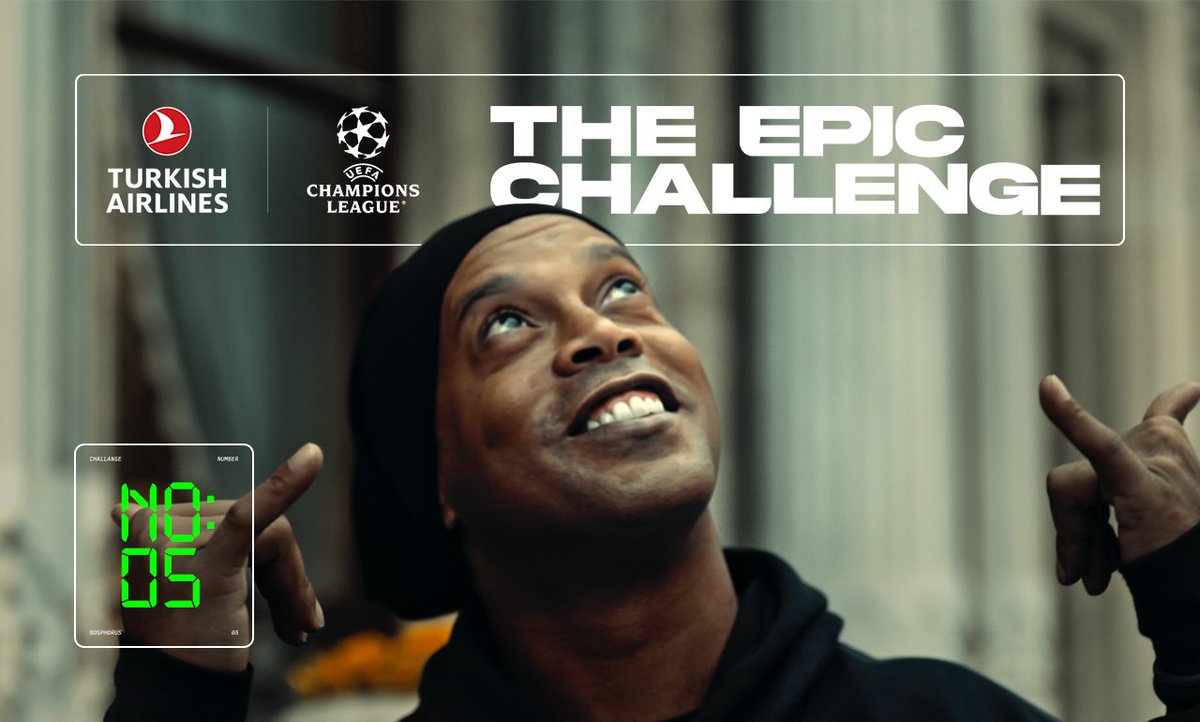 ✈️🏆 Ronaldinho wraps up #TheEpicChallenge with a final shot! In the heart of the Bosphorus... Challenge: Score a goal through the ferry into the fishing boat! UEFA Champions League #TurkishAirlines #UCL