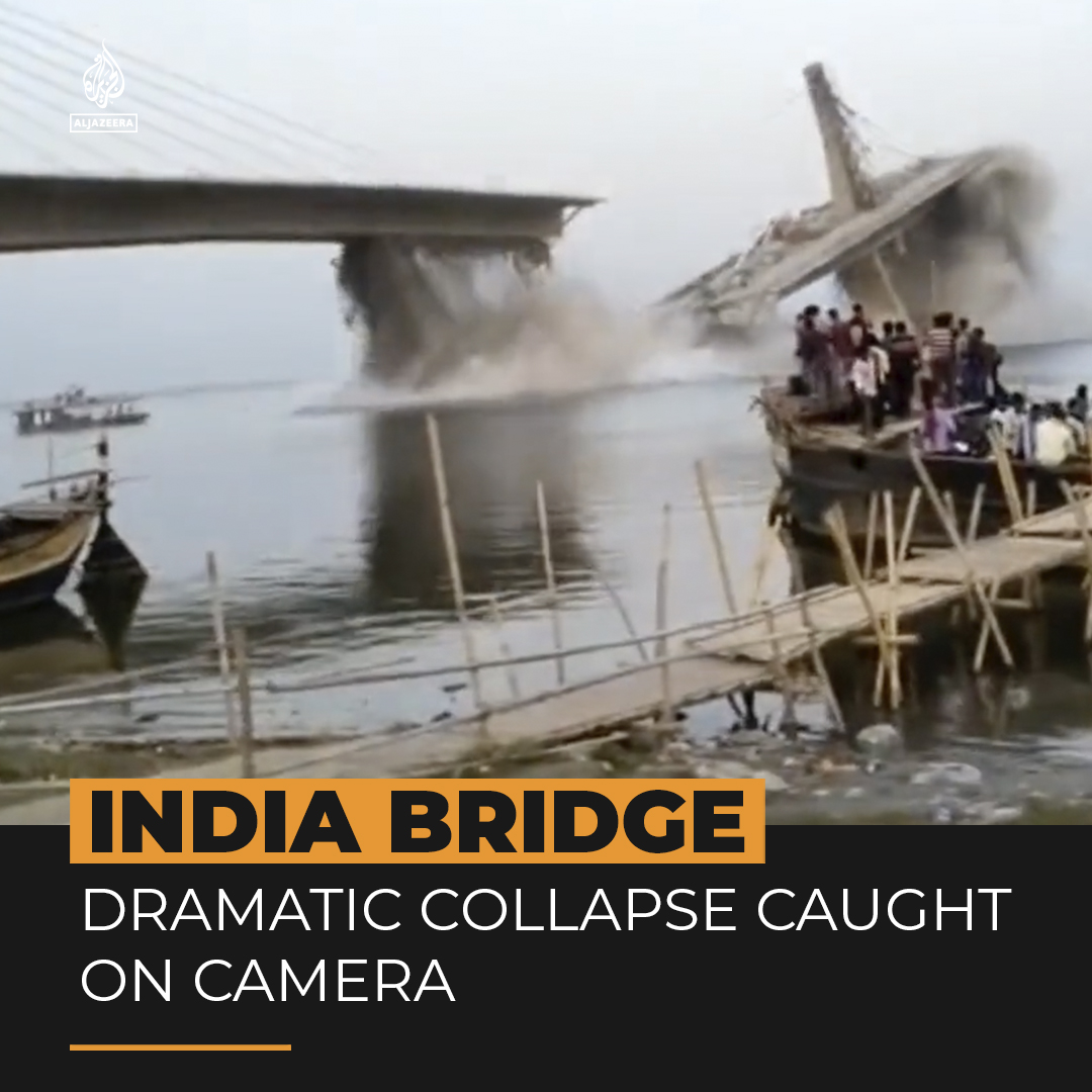 A bridge under construction in India has collapsed for the second time in a year, but this time bystanders were there to film its dramatic fall. The project in Bihar was originally due to be completed in 2020 ⤵️