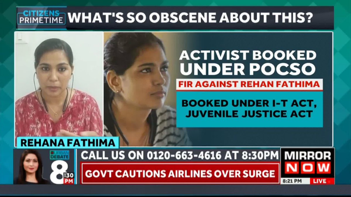 "#Nudity is not obscenity": #Kerala HC calls out society for denying autonomy to #woman (Rehana Fathima) over her body "Problem in people's mindset, not showing nudity" "My kids were shocked when POCSO case was registered" Rehana Fathima to Shreya Dhoundial #TheUrbanDebate
