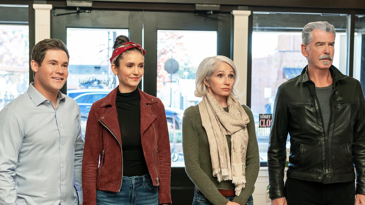 Meeting the in-laws has never been this dangerous. Adam Devine, Pierce Brosnan, Nina Dobrev, and Ellen Barkin star in The Out-Laws, premiering July 7.