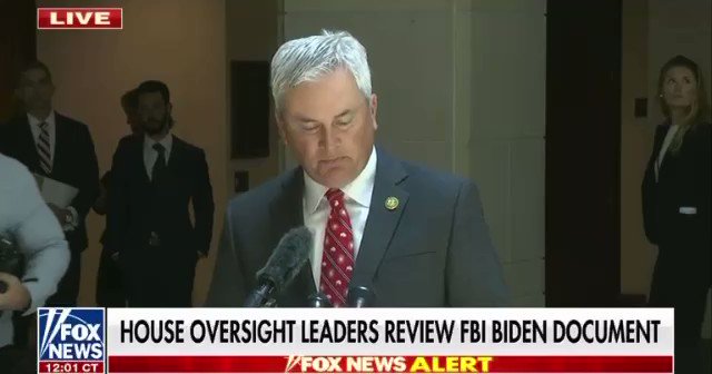 🚨BREAKING: House Oversight Chair James Comer confirms FD1023 form proves Biden criminal bribery scheme after viewing it, announces Contempt of Congress hearings for FBI Director Wray this Thursday