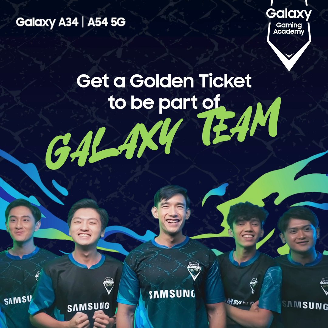 It's your chance to get a Golden Ticket to be part of Galaxy Team! Share win rate hero fav-mu & kasih alasan kenapa kamu layak dapetin #GalaxyGoldenTicket dari #GalaxyA34 5G #GalaxyA54 5G yang bakal bikin kamu langsung masuk 8 besar! Ikutan sekarang, hanya sampai 12 Juni 2023