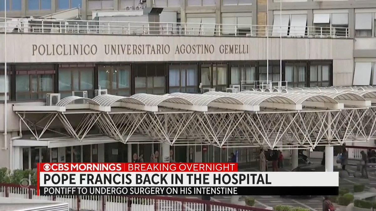 BREAKING: Vatican officials announced that Pope Francis will need intestinal surgery and is expected to spend several days in the hospital. The surgery will require him to go under general anesthesia, something he has said he does not respond well to.