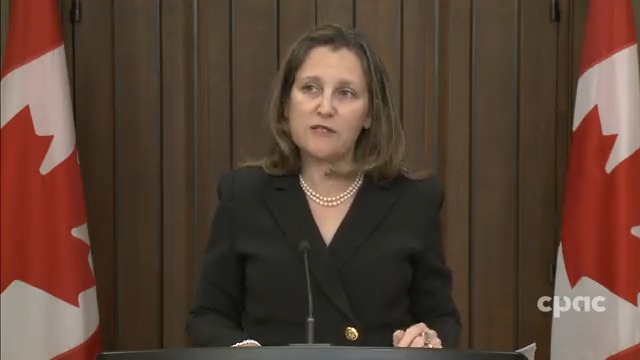 "We are very close to the end of this difficult time, and to a return to low, stable inflation and strong, steady growth,” Finance Minister Chrystia Freeland tells reporters in Ottawa following the Bank of Canada’s decision to raise its benchmark interest rate to 4.75%. #cdnpoli