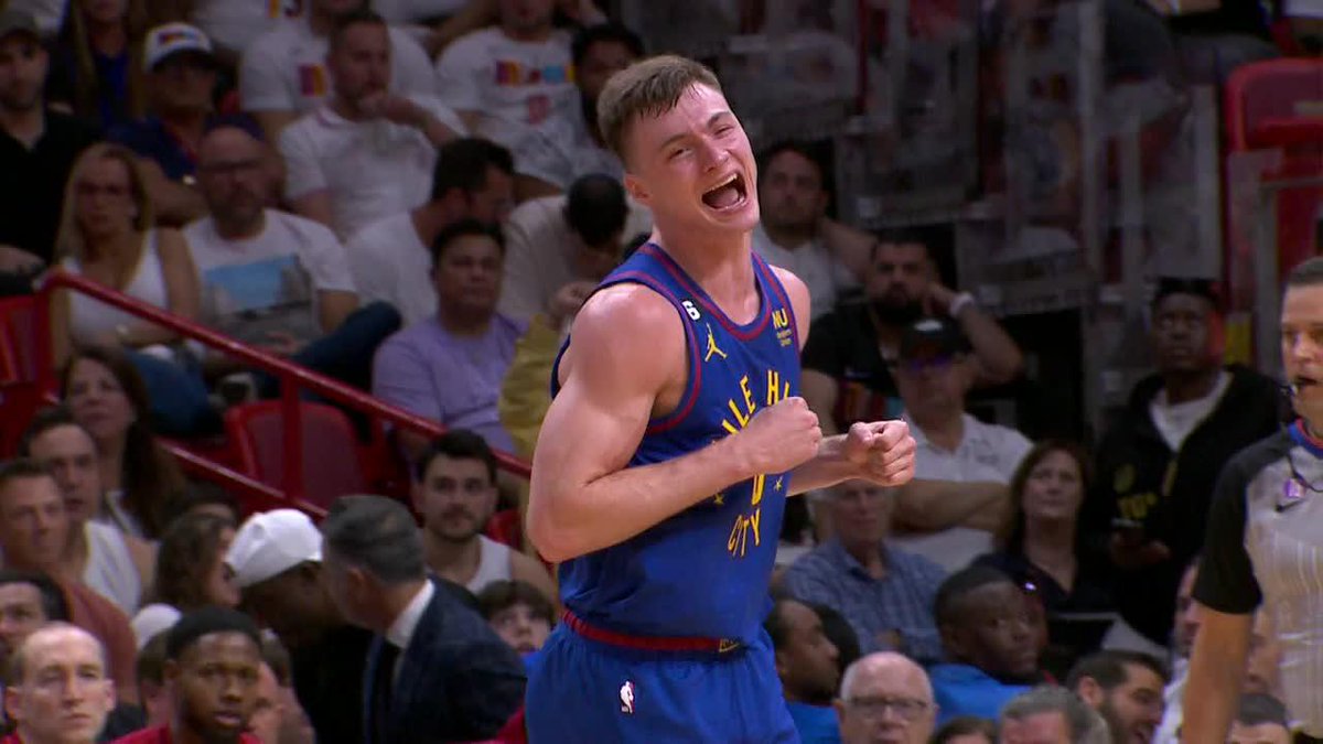 Christian Braun with the TOUGH bucket over Jimmy Butler 🔥