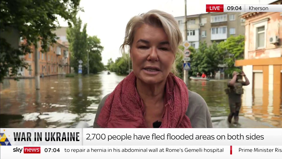 "It is a humanitarian and environmental catastrophe and crisis" Alex Crawford reports live from the floods in Kherson and is speaking to a German firefighter who says he has 'never seen anything like this before'. Latest: 📺 Sky 501, Virgin 602