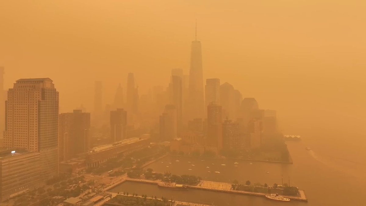 NYC June 7, 2023 around 2pm. this was the worst air quality in NYC's recorded history