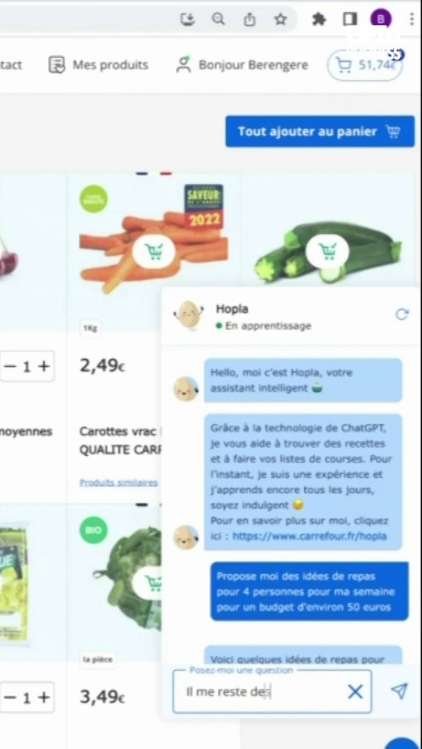 ๐ On a testรฉ le ChatGPT pour faire ses courses lancรฉ par Carrefour Le groupe est le premier distributeur en France ร s'appuyer sur la technologie d'OpenAI pour lancer un chatbot pour son site de e-commerce. L'aube d'une rรฉvolution pour la vente en ligne ? ๐ฌ Eva Jacquot โฌ๏ธ