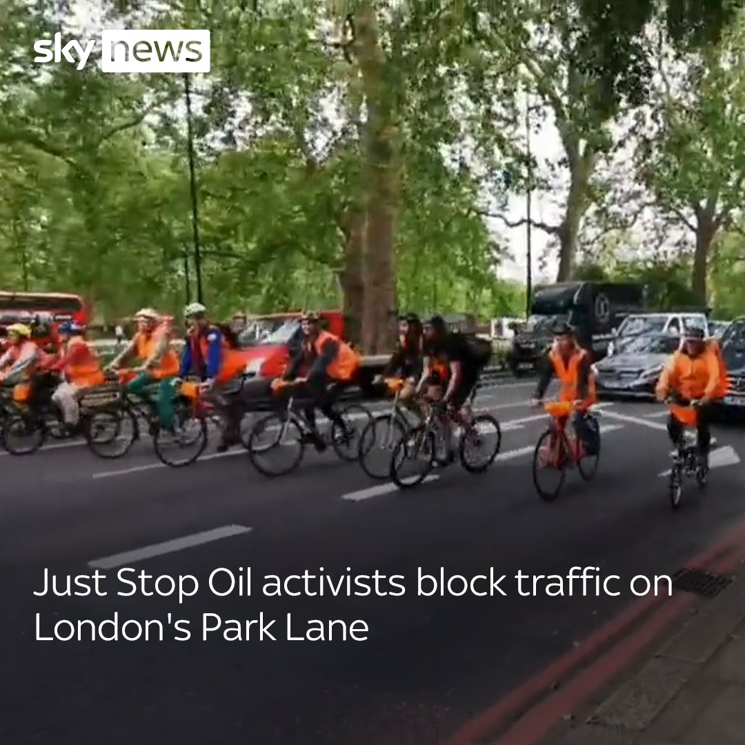 Traffic was held up when protesters cycled slowly down Park Lane in London to demand an end to fossil fuels. Just Stop Oil activists have been marching six days a week since April 24 See more videos here 👉
