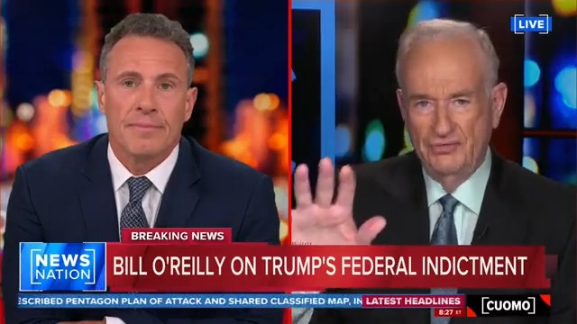 .Christopher C. Cuomo speaks with Bill O'Reilly about Donald Trump's 37-count indictment over classified documents. O'Reilly says the court of public opinion will side with Trump because of two reasons — Hillary Clinton and Joe Biden. More: #CUOMO