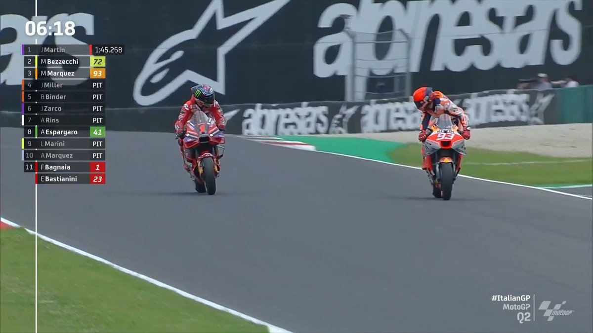 👀 Marc Márquez pulls out of the pits and right into the eye-line of Pecco Bagnaia! He's really not happy about that! 😮 #ItalianGP 🇮🇹