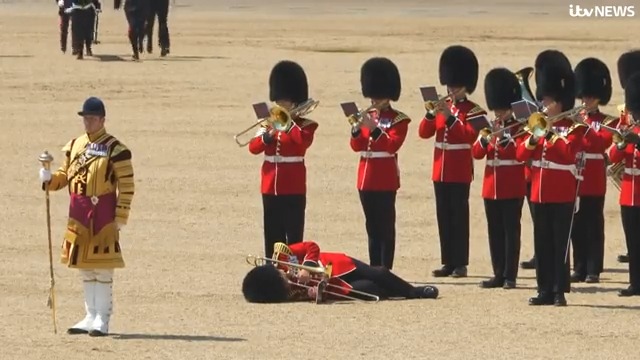 Temperatures have passed 30C in London today, overwhelming some soldiers who took part in a military parade alongside Prince William