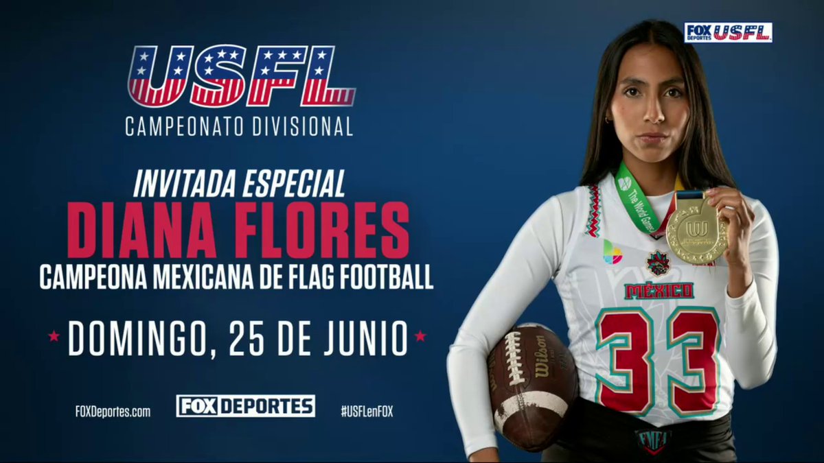 ¡Diana Flores será nuestra invitada de lujo! 😎🔥 La campeona de Flag Football nos acompañará en el USFL South Division Championship Game el próximo domingo. 🤩 ¡No te lo puedes perder! #USFLenFOX 🏈