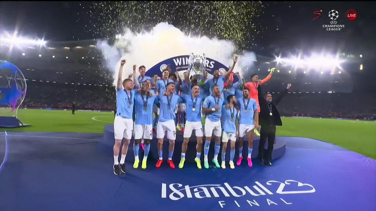 Ilkay Gundogan receives the Champions League trophy as Man City complete a historic treble-winning season 👏