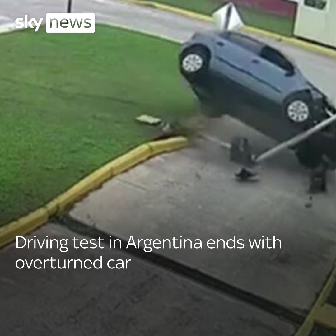 A 63-year-old woman who struck several curbs and crashed straight into a lamppost during her driving test, causing the vehicle to flip in Lanus, Argentina on 7 June 2023.
