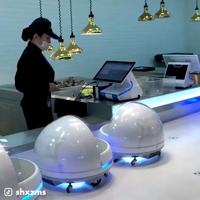 By GiGadgets “This restaurant hires robots to serve food. Owned by Chinese company #Alibaba, the #Hema supermarket restaurant in Shanghai brings you a different dining experience combining technology and food.” #AI #foodtech #robotic #restaurant #China
