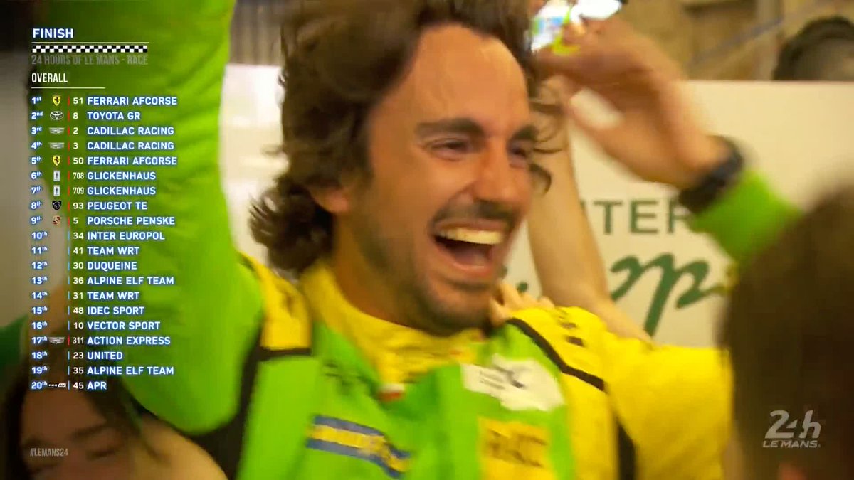 The #34 Inter Europol Competition crosses the line first to win the 24 Hours of Le Mans in LMP2. 🍾 #WEC #LeMans24 #LeMansCentenary | Inter Europol Competition