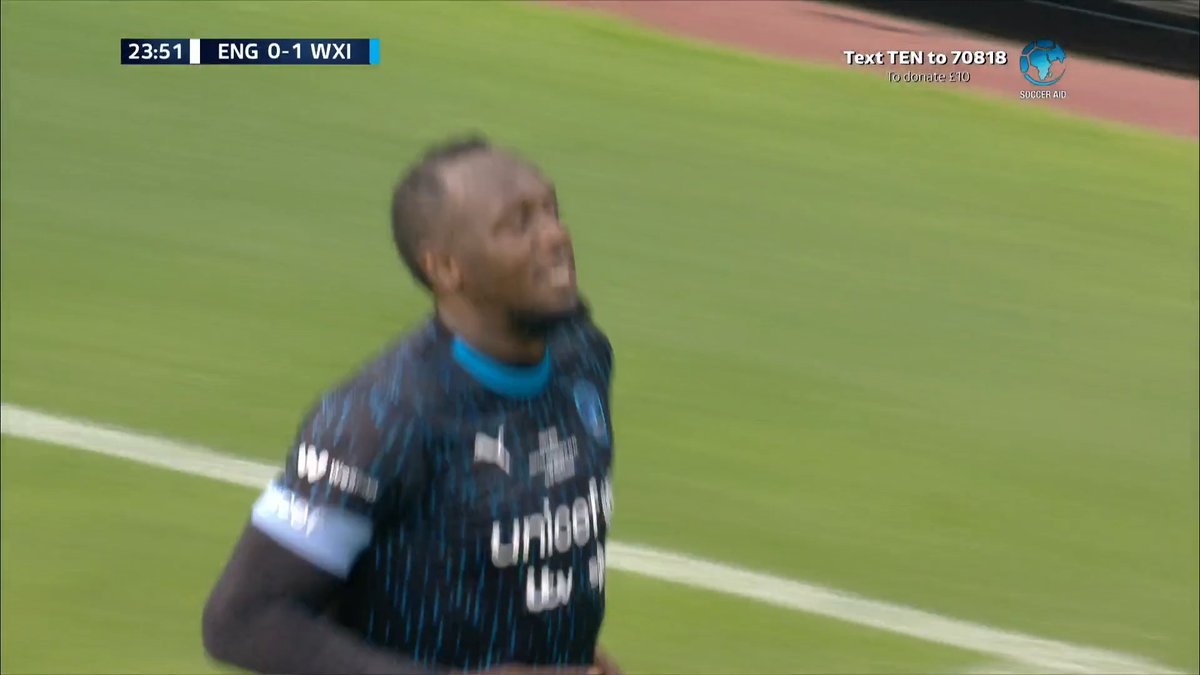 Clinical finish from Usain St. Leo Bolt 👏 🏴 0-1 🌍 || UNICEF UK Donate to #SoccerAid for UNICEF UK 👉