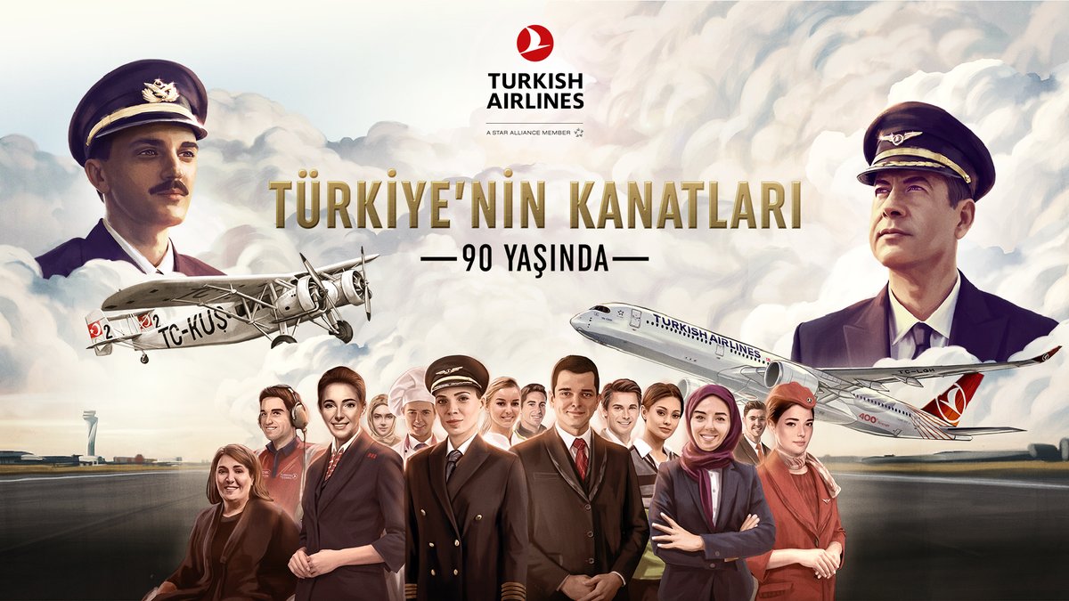 ✈️🇹🇷 90 yıl önce bir hayal kurduk. O gün bugündür #TürkiyeninKanatları olduk. #TürkHavaYolları 90 yaşında!