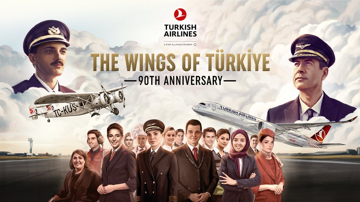 ✈️🇹🇷 We took flight with a dream 90 years ago. Ever since we've been proudly serving as wings of Türkiye. #TurkishAirlines is 90 years old!