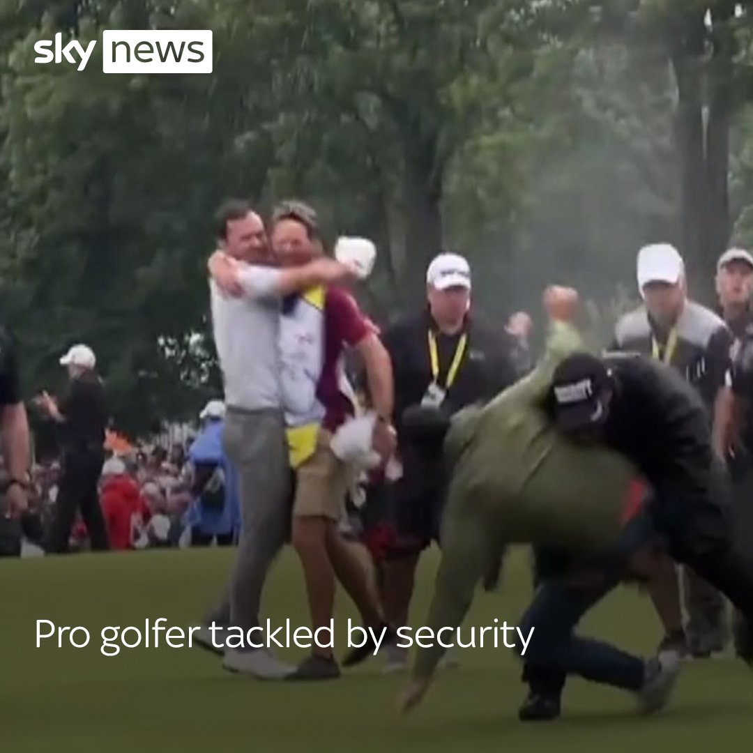 โณ Golfer Adam Hadwin was intercepted by security when he ran onto the 18th hole during celebrations for fellow Canadian Nick Taylor, who had just won the Canadian Open.