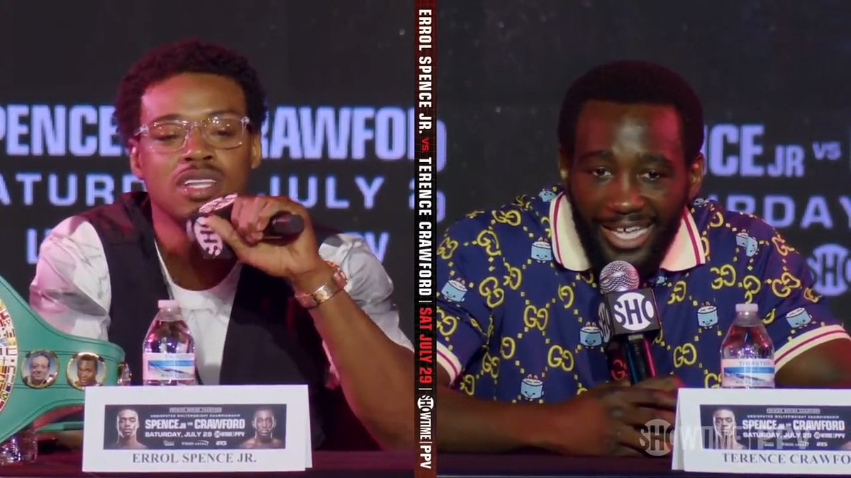 "What it look catching Moby Dick with a damn fishing pole." Terence Crawford says he's already reeling in the Big Fish. Errol Spence calls 🧢. Watch this exchange and more from today's #SpenceCrawford presser: