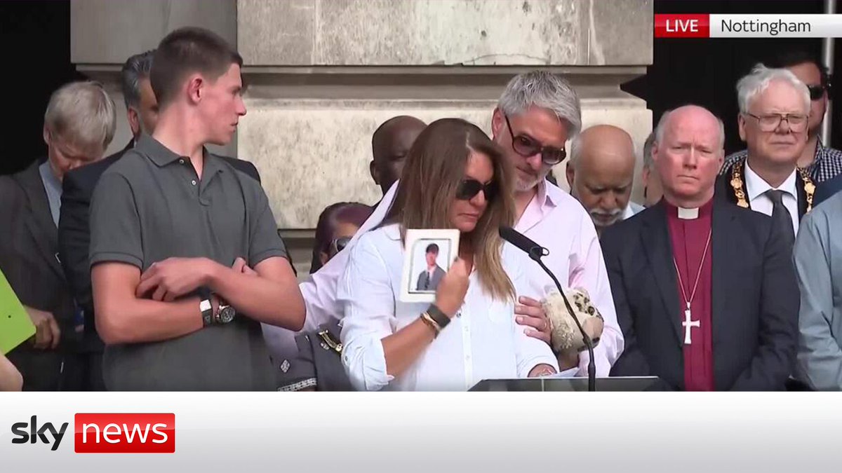 The mother of Barnaby Webber told the crowd: 'Please hold no hate to any race, colour, sex or religion in your heart... My beautiful boy - you have my, your dad and your brother's heart forever.'