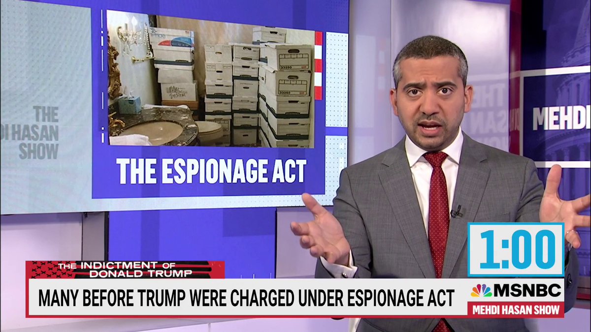 “First, it’s Trump. Next, it’s you.” Trump allies would have you think he’s the first to be prosecuted under the Espionage Act, that ordinary Americans could be next. But take a look at all the people who Trump’s DOJ helped send to prison for the same crime! Start the clock!