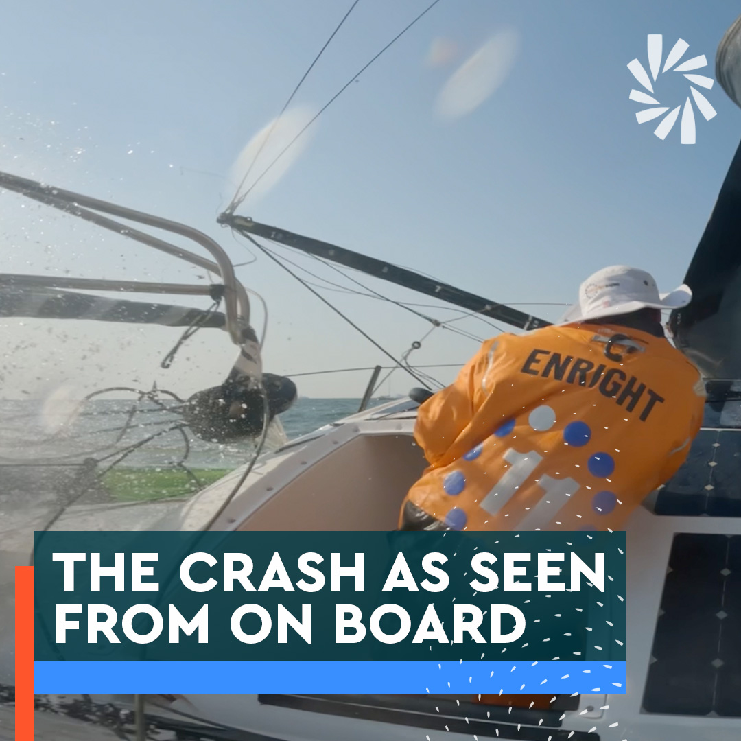 Incredible and scary footage captured by fixed cameras on board 11th Hour Racing Team... The most important information is that no one was hurt, everyone is safe. #TheOceanRace