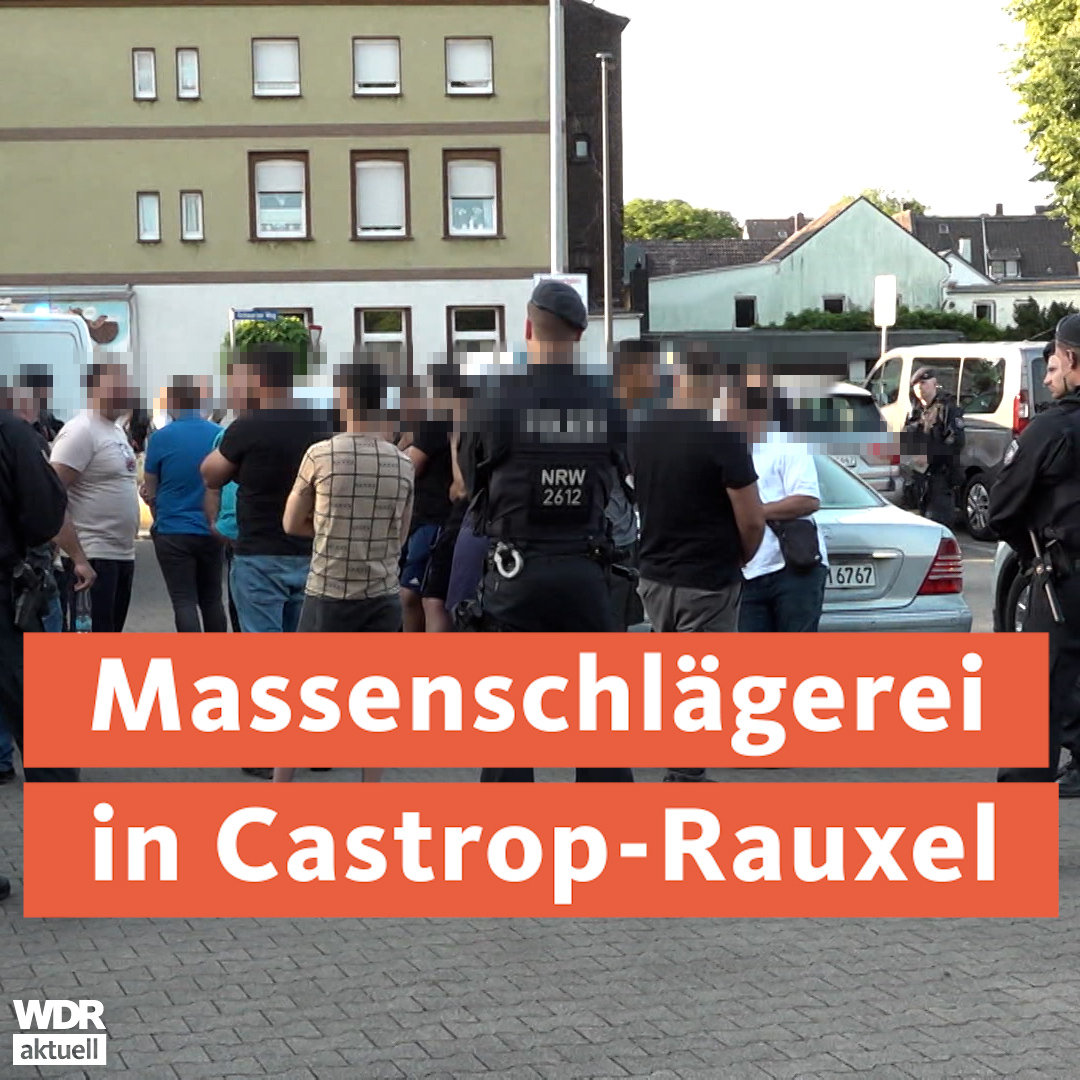 Bei einer Massenschlägerei in Castrop-Rauxel wurden am Donnerstag sieben Menschen verletzt, davon zwei schwer und einer lebensgefährlich. Vieles ist noch unklar. Offenbar geht es um einen Streit zwischen zwei größeren Gruppen. Die Ermittlungen dauern an.