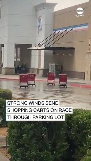READY, SET, GO: Powerful winds sent carts racing across a shopping center parking lot in Oklahoma.