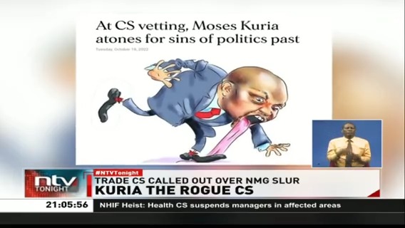 Kuria The Rogue CS: The vulgar, malicious and toxic statements made by CS Moses Kuria targeting NMG have not only further exposed his character and person, It has also made Kenyans question how suitable he is to be a Cabinet Secretary. #NTVTonight Smriti Vidyarthi Melita Oletenges