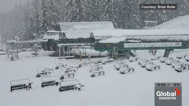 Whoa! Marmot Basin ski resort in Jasper said it got around 20 centimetres of snow and Environment Canada issued an unusual June snowfall warning for the Rocky Mountains along the Highway 93 icefields parkway. #yeg #yegwx #abstorm #abroads READ MORE: