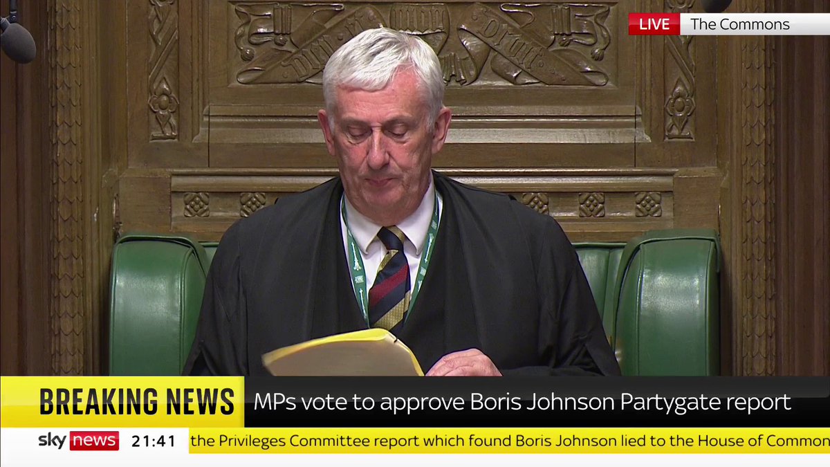 BREAKING: MPs have backed the privileges committee's report saying Boris Johnson lied to Parliament about parties in Downing Street during the COVID pandemic 📺 Sky 501, Virgin 602, Freeview 233 and YouTube
