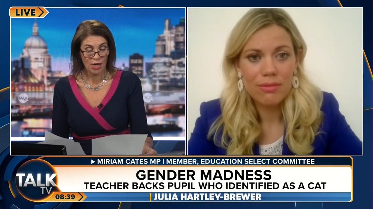 A teacher told a pupil she was “despicable” after she refused to accept her classmate could identify as a cat. Tory MP Miriam Cates: “We have to draw a line somewhere, and that is the difference between reality and ideology.” Julia Hartley-Brewer