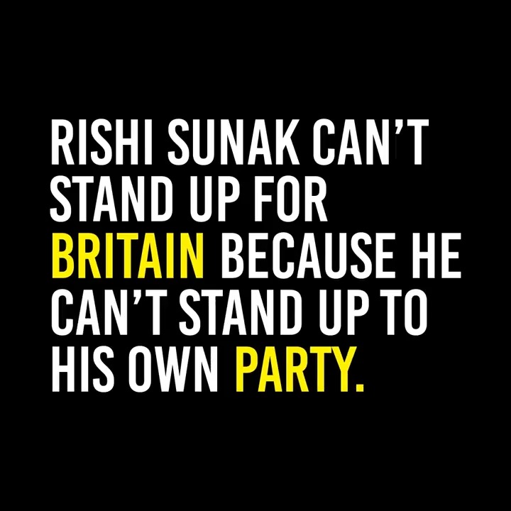 Rishi Sunak enabled Boris Johnson's culture of rule-breaking and contempt for the British people. He won't stand up to his own party, and he won't stand up for Britain.