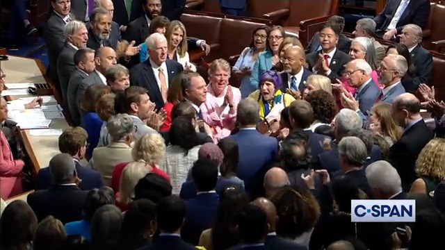 U.S. House censures Rep. Adam Schiff (D-CA). House Democrats chant "shame" and interrupt the pronouncement of censure. Kevin McCarthy: "I have all night."