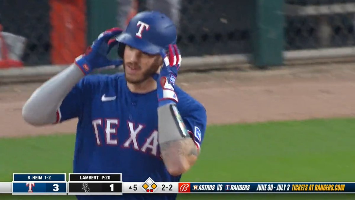Last night, Jonah Heim got called for a catcher's violation. Tonight, he hit a home run and did the challenge motion during his home run trot. 😈 (via Texas Rangers)