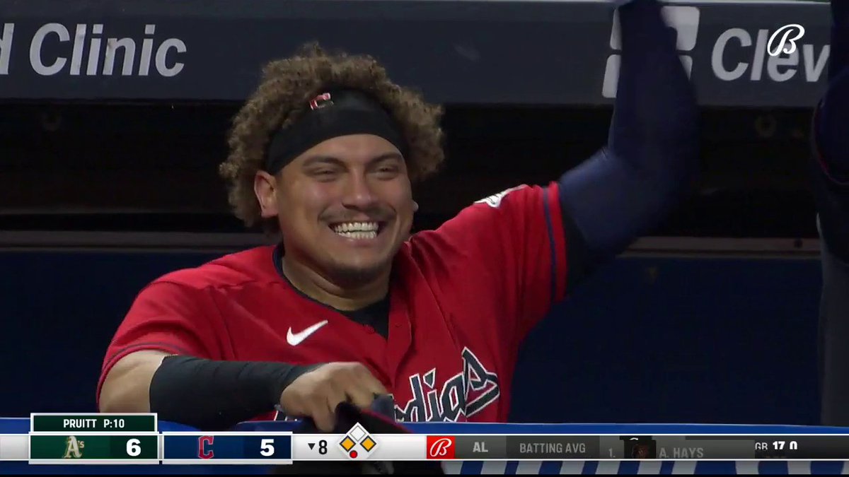 How precious! 🥹 Bo Naylor gets his first big league hit and his brother Josh LOVES it!