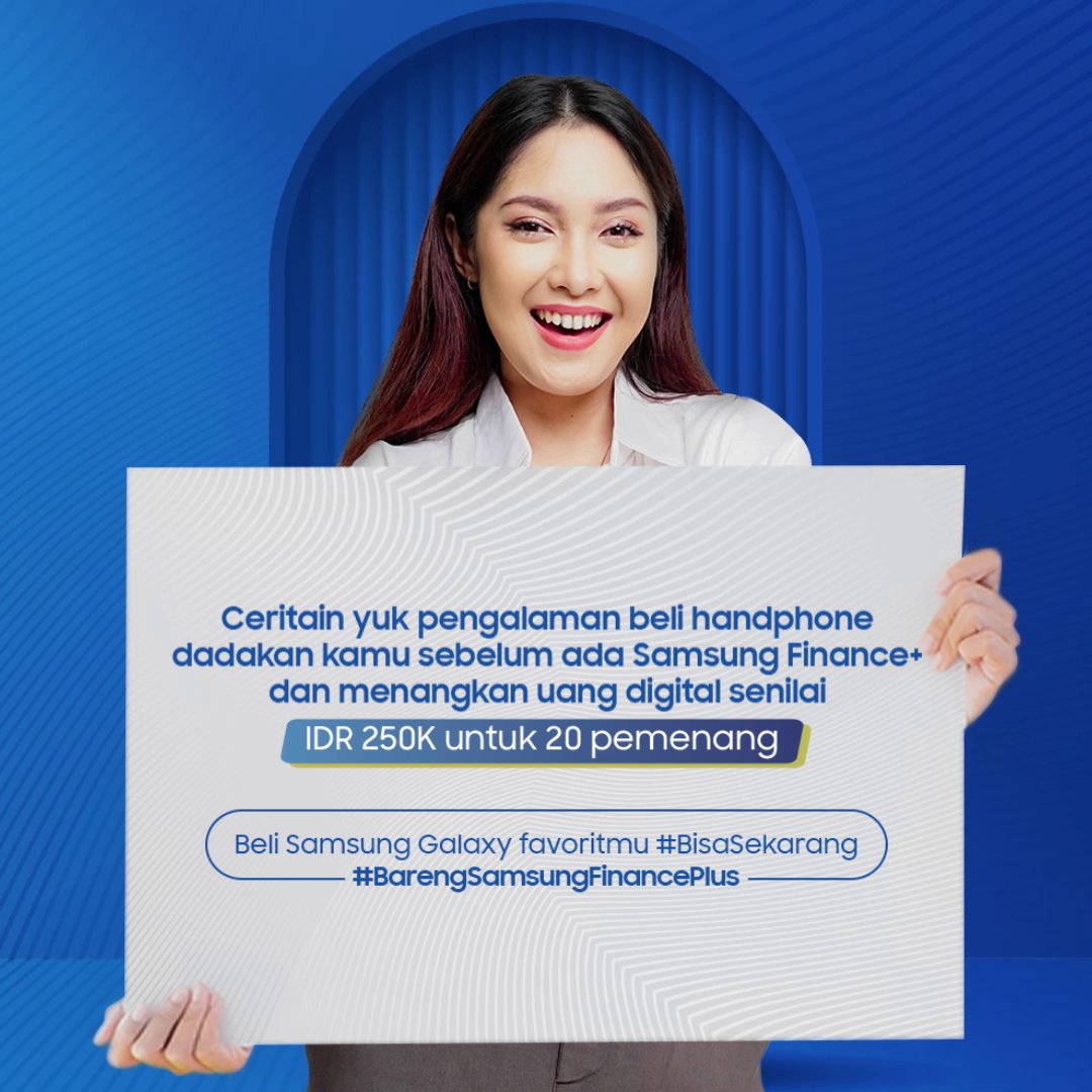 Samsung Finance+ mau bagi-bagi 5 juta uang digital!✨ Yuk ceritain momen pas kalian butuh handphone baru di tanggal tua! Dan jangan lupa follow @SamsungID, pakai hashtag #BisaSekarang #BarengSamsungFinancePlus dan ajak 3 temen kalian untuk ikutan Ditunggu sampai 27 Juni 2023 ya
