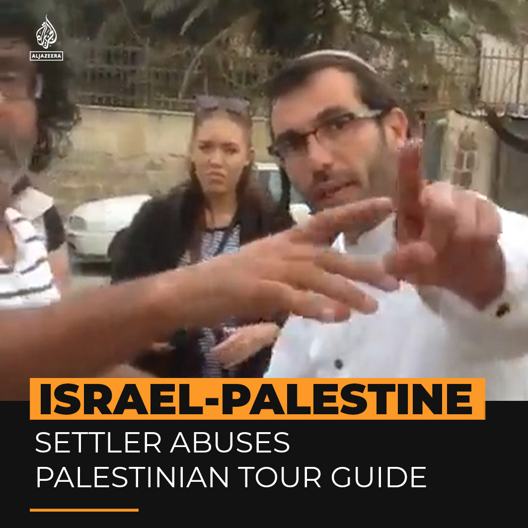 "No Palestine, it’s finished Palestine." Watch the moment an Israeli settler abused a Palestinian tour guide while he was showing Norwegian visitors around the Sheikh Jarrah neighbourhood in occupied East Jerusalem ⤵️