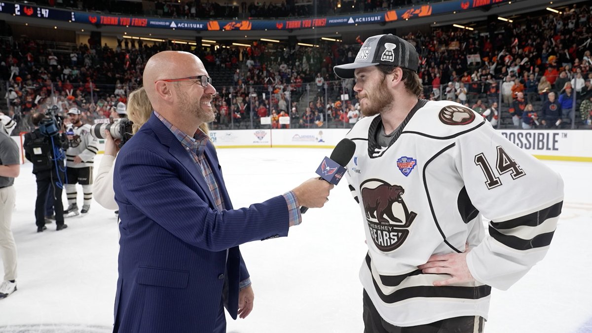 "It feels unbelievable, I can't even describe it. We came out here on the road in Game 7 and got it done. I couldn't be happier." Connor McMichael on becoming a #CalderCup Champion with Hershey Bears. #ALLCAPS | #RoaringForMore