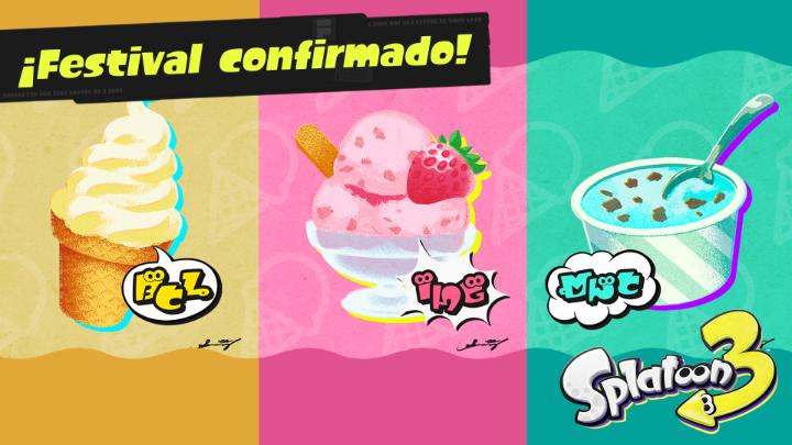 ¡Al rico helado! Lucha por tu favor favorito: vainilla, fresa o menta y chocolate, en el próximo festival de #Splatoon3, que arrancará el 15 de julio.