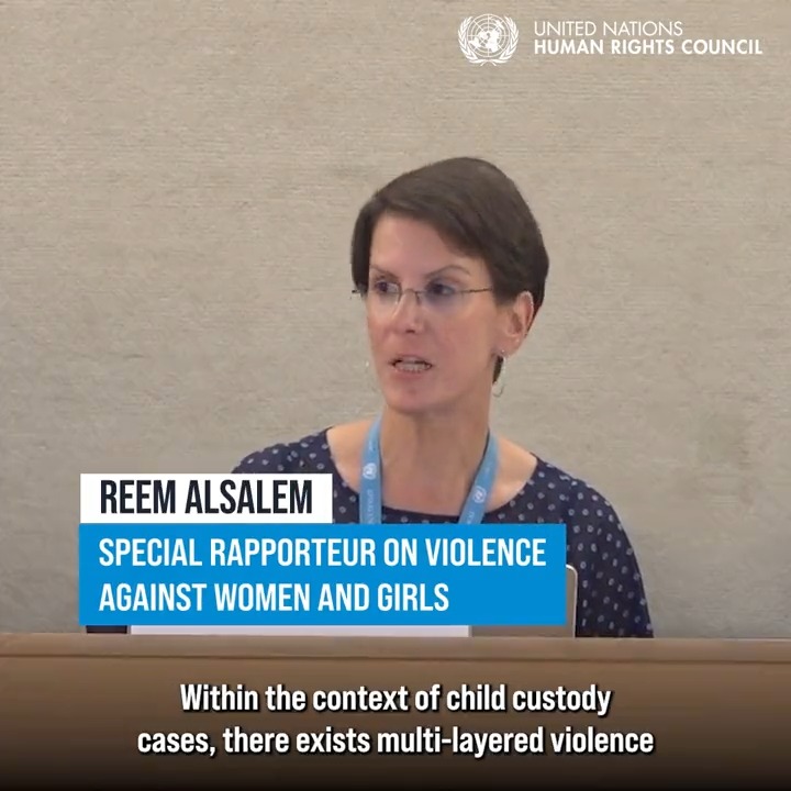 "Within the context of child custody cases, there exists multi-layered violence that has yet to enter the collective conscience of the international community as a human rights issue" Reem Alsalem (Reem Alsalem UNSR Violence Against Women and Girls) speaking at the United Nations Human Rights Council. #HRC53