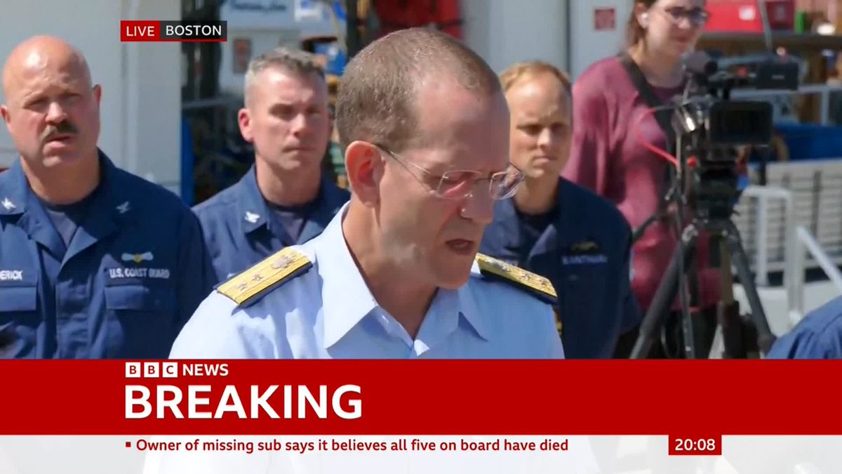 Rear Admiral Mauger says it's too early to tell when the "catastrophic implosion" took place that is believed to have killed all on board the Titan sub He says sonar buoys used in subsequent search process didn't detect any "catastrophic events" Latest: