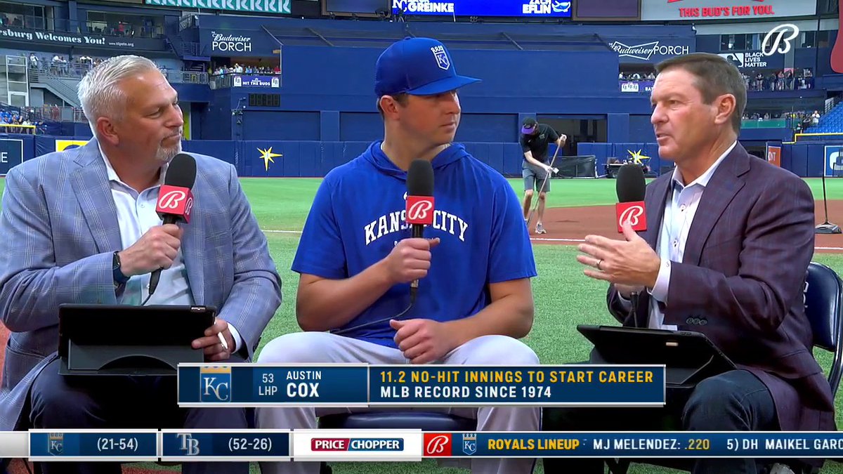 Austin Cox on his 11.2 no-hit innings to begin his career: "It's humbling. It's what you dream of when you're a kid. But really the credit has to go to the defense of the catchers. ... Credit to the catchers for learning me as quick as they did." #Royals