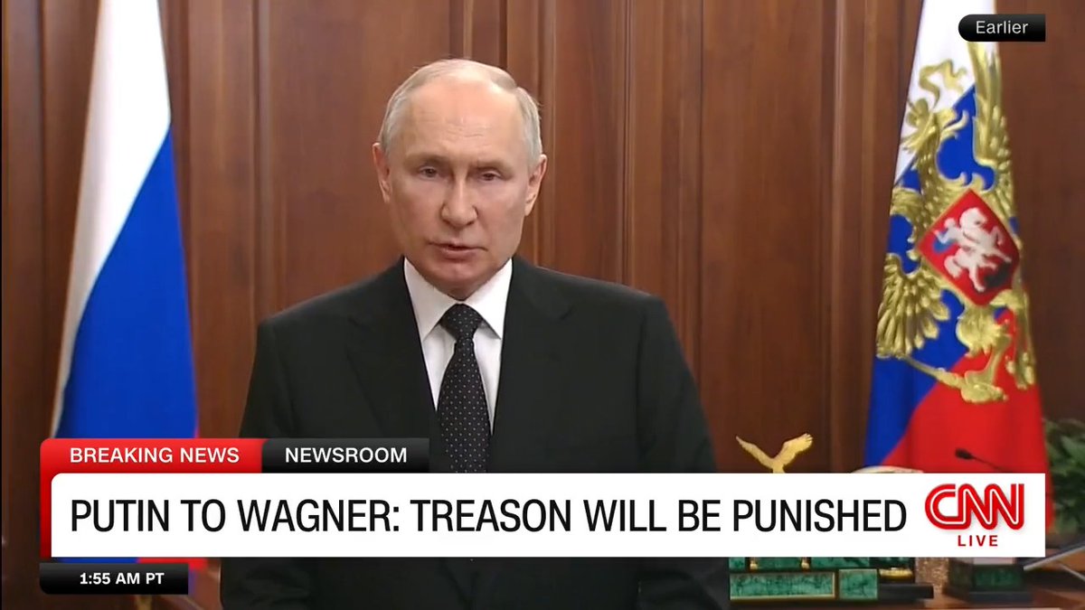 Russian President Vladimir Putin warns those on “path of treason” or armed rebellion will be “punished” as Wagner insurrection plunges the country into crisis. Follow live updates: